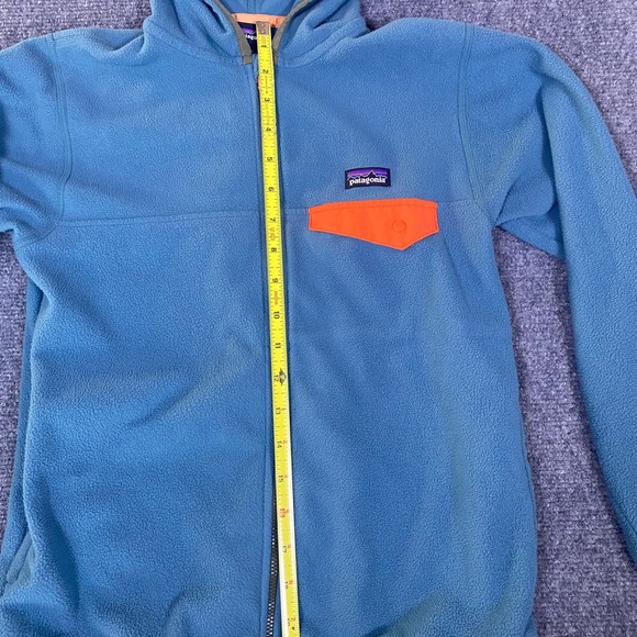 Patagonia Blue full zip hooded Fleece jacket with Bright Orange Detail sz 10 - Picture 3 of 6